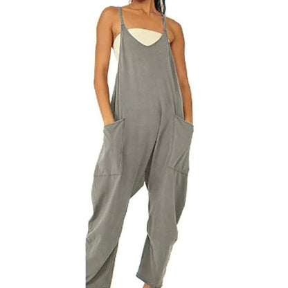 Løse, ermeløse jumpsuits for kvinner Spaghettistropper Stretchy Long Pant Romper Jumpsuit med lommer Glidelås